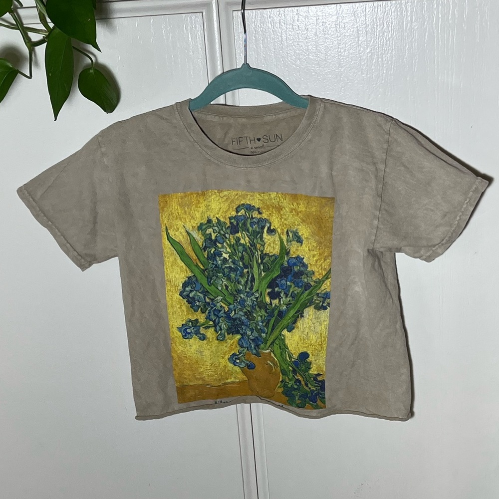 Fifth Sun Top Vincent Van Gogh Painting Raw Hem Crop Top Juniors Size XS